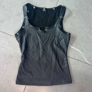 Black faux leather tank top with Eyelet Details